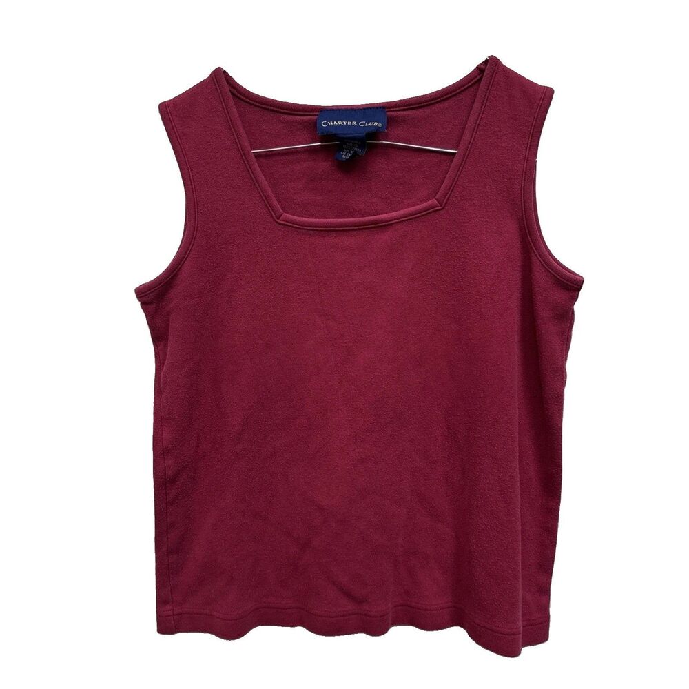 Charter Club Mauve Sleeveless Top S Women Cotton Square Neck Pullover Y2K